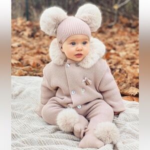 Mi Loves Angora Baby Hat & Pram Suit with Hood